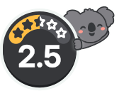 Dete leaning on a health rating badge showing 2.5 out of 5
