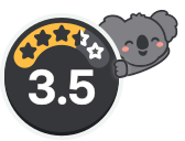 Dete leaning on a health rating badge showing 3.5 out of 5