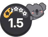 Dete leaning on a health rating badge showing 1.5 out of 5