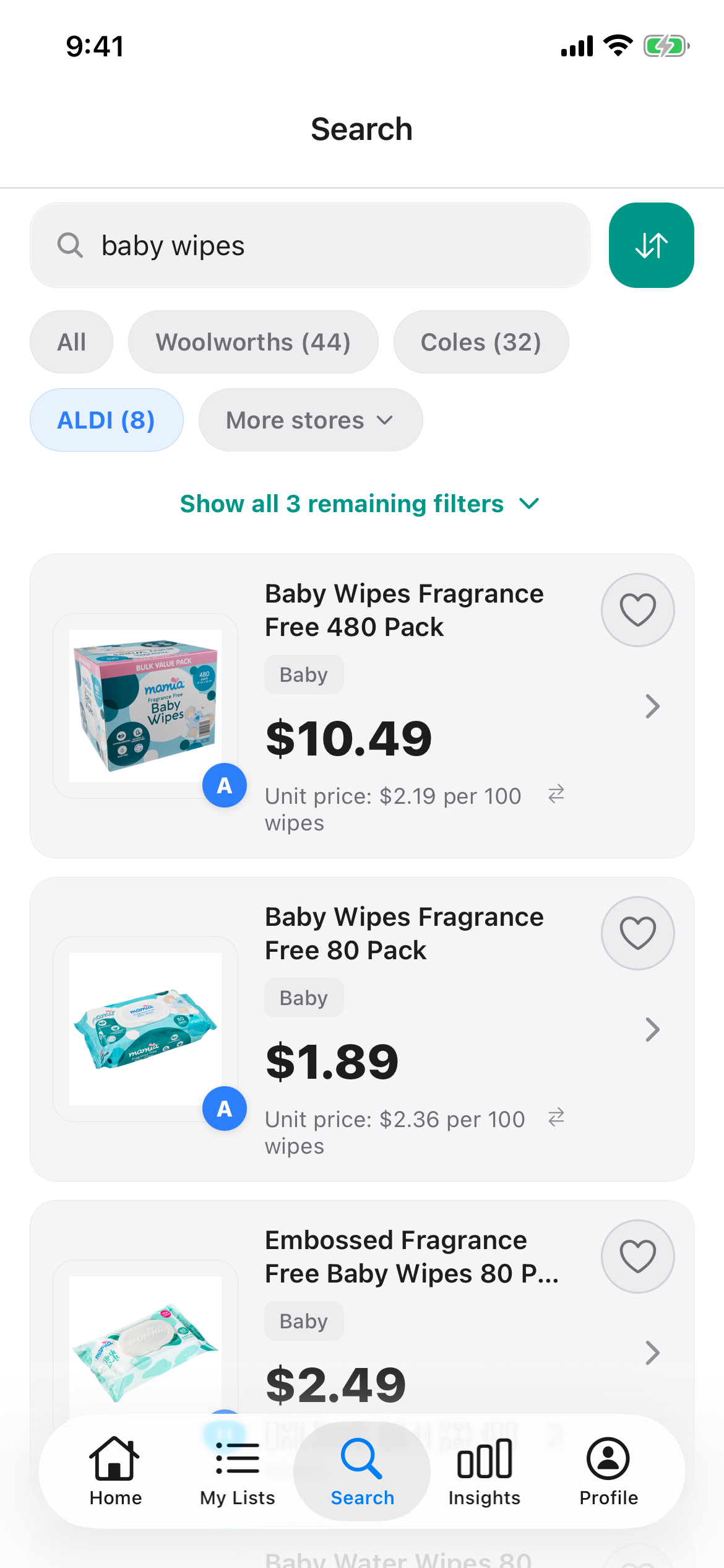 ALDI baby wipes in Discount Trolley on 26 Oct 2026: Fragrance Free 480 pack $10.49, Fragrance Free 80 pack $1.89 and Embossed Fragrance Free 80 pack $2.49.