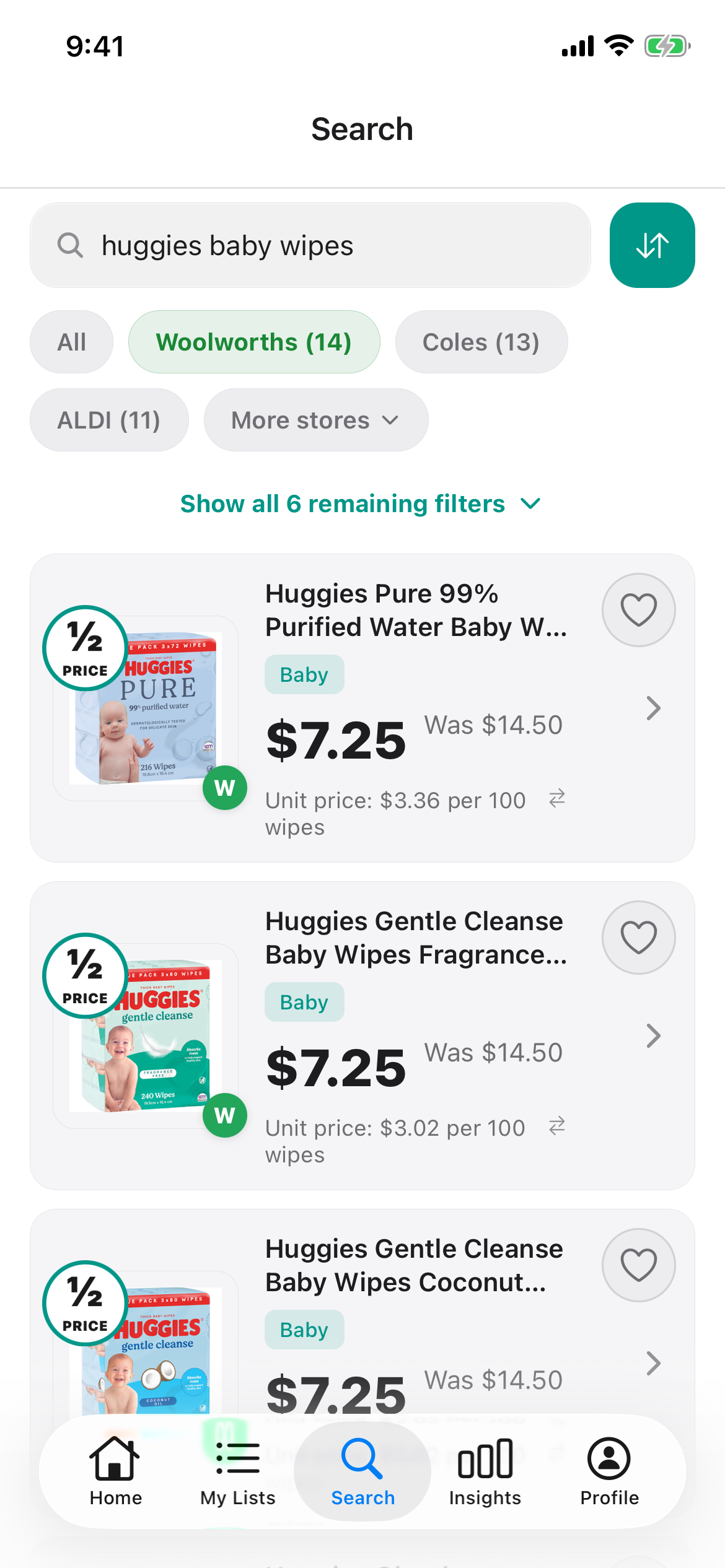 Huggies wipes at Woolworths in Discount Trolley on 26 Oct 2026: Pure 216 pack and two Gentle Cleanse 240 packs, each $7.25, half price from $14.50.