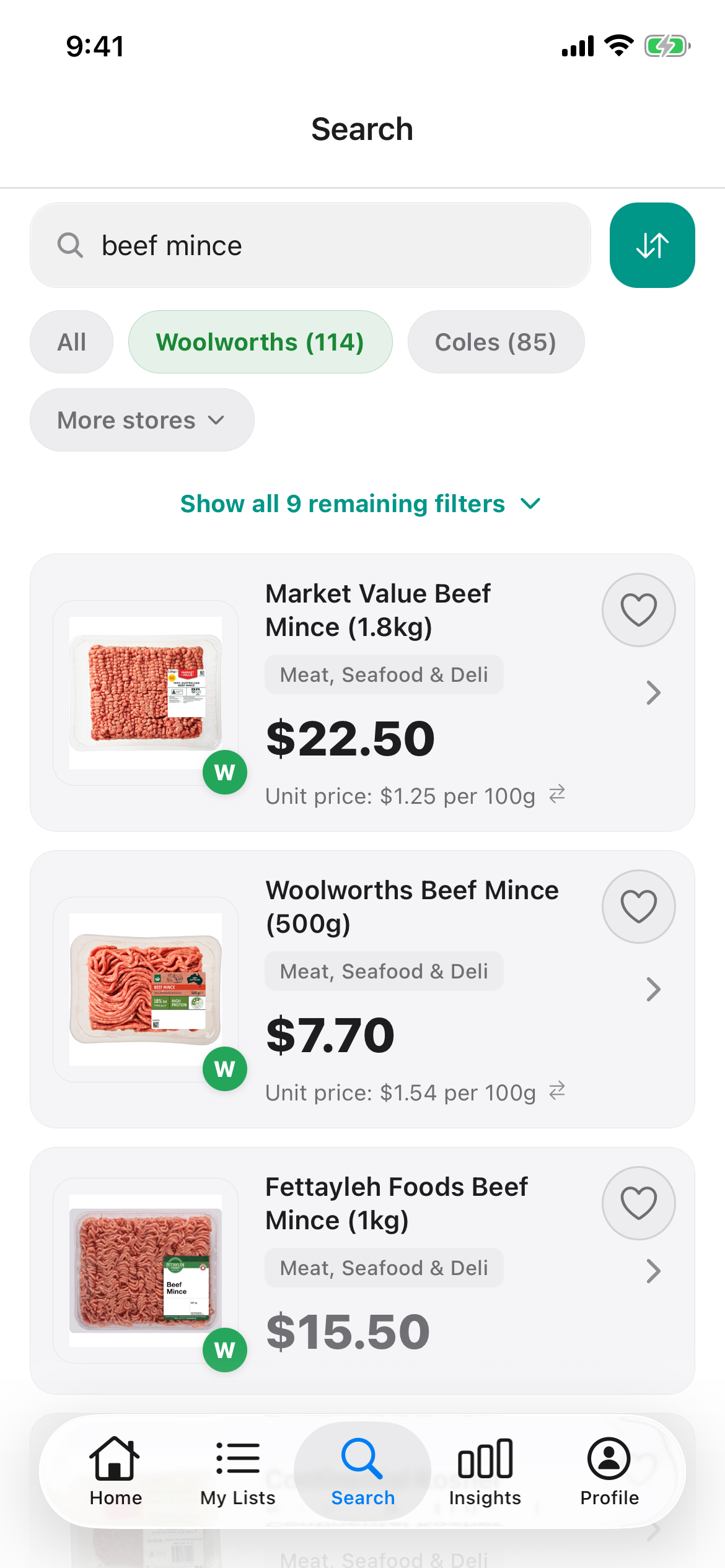 Discount Trolley search for beef mince at Woolworths on 27 Oct 2026: Market Value 1.8kg $22.50, Woolworths Beef Mince 500g $7.70 and Fettayleh Foods 1kg greyed out at $15.50.
