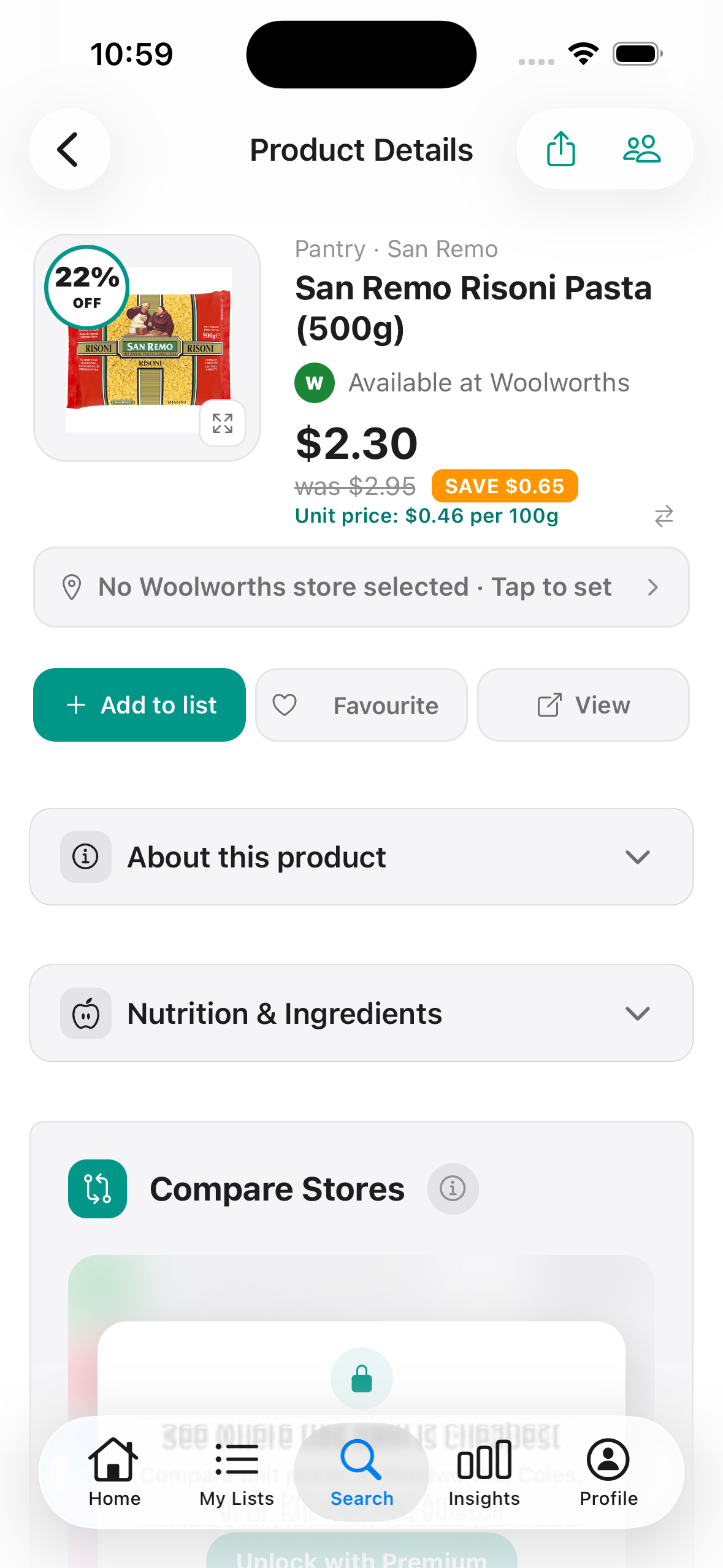 Premium price history is not shown in this capture. The product page shows the Premium gate.