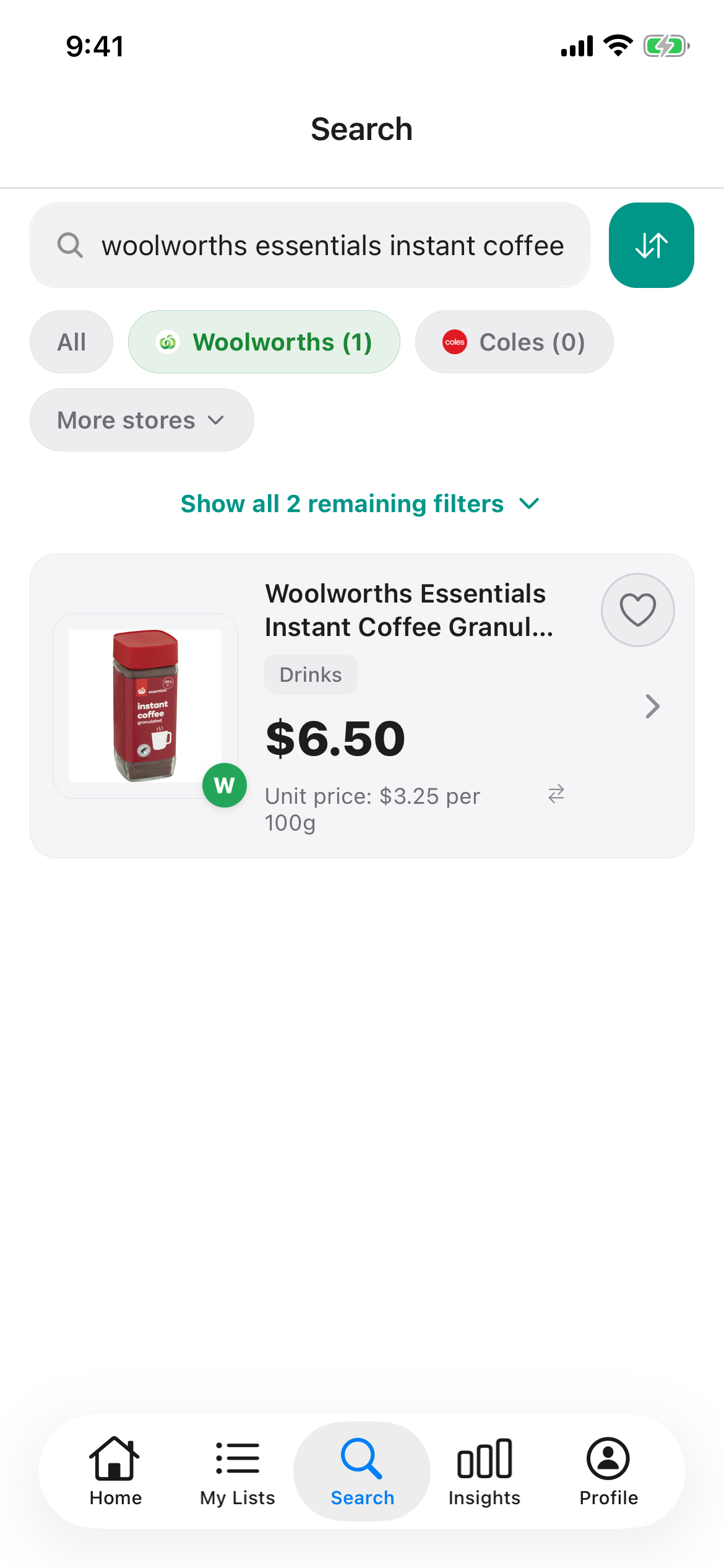 Woolworths Essentials Instant Coffee Granulated 200g in Discount Trolley on 28 October 2026 at 6 dollars 50, or 3 dollars 25 per 100g.