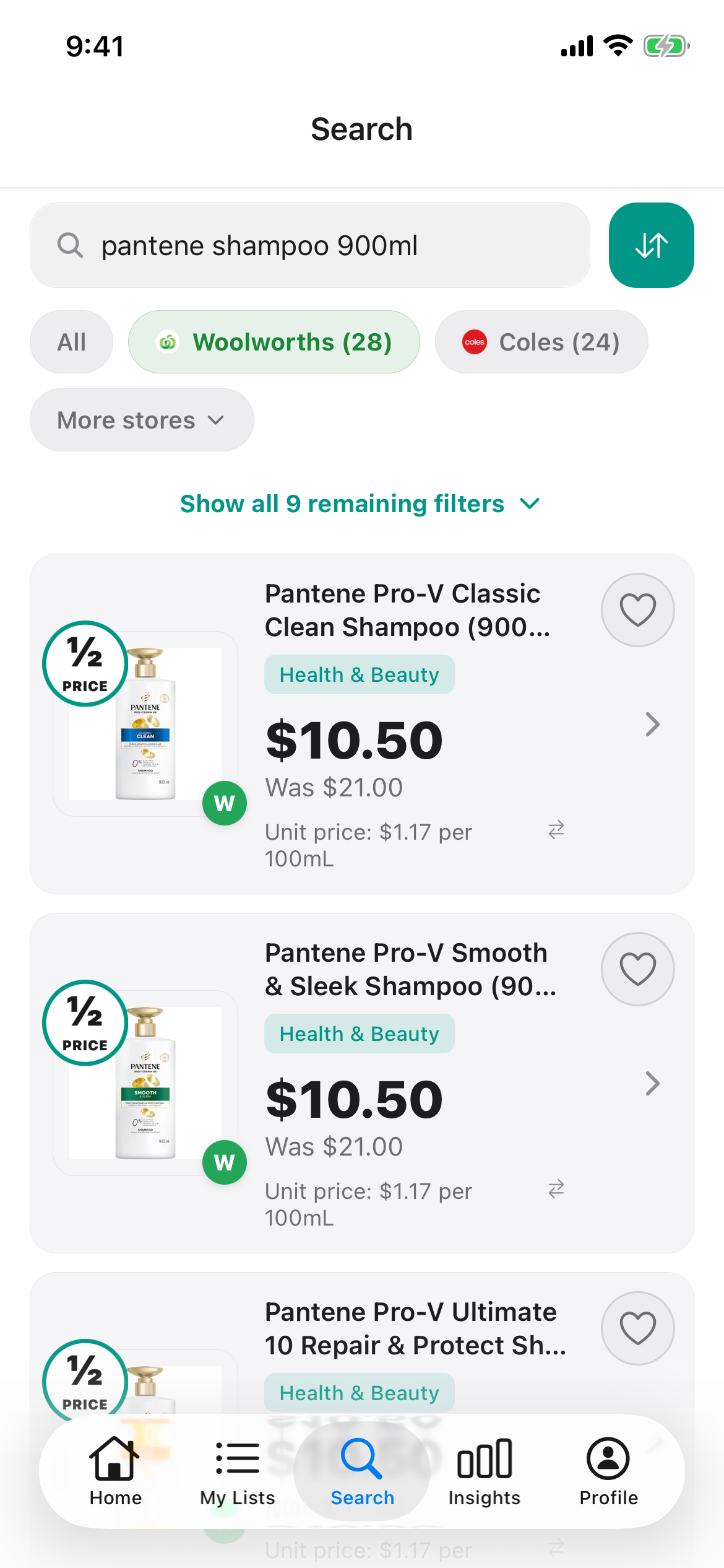 Pantene Pro-V Shampoo 900mL at Woolworths in Discount Trolley on 30 October 2026: Classic Clean and Smooth and Sleek at 10 dollars 50 each, or 1 dollar 17 per 100mL.