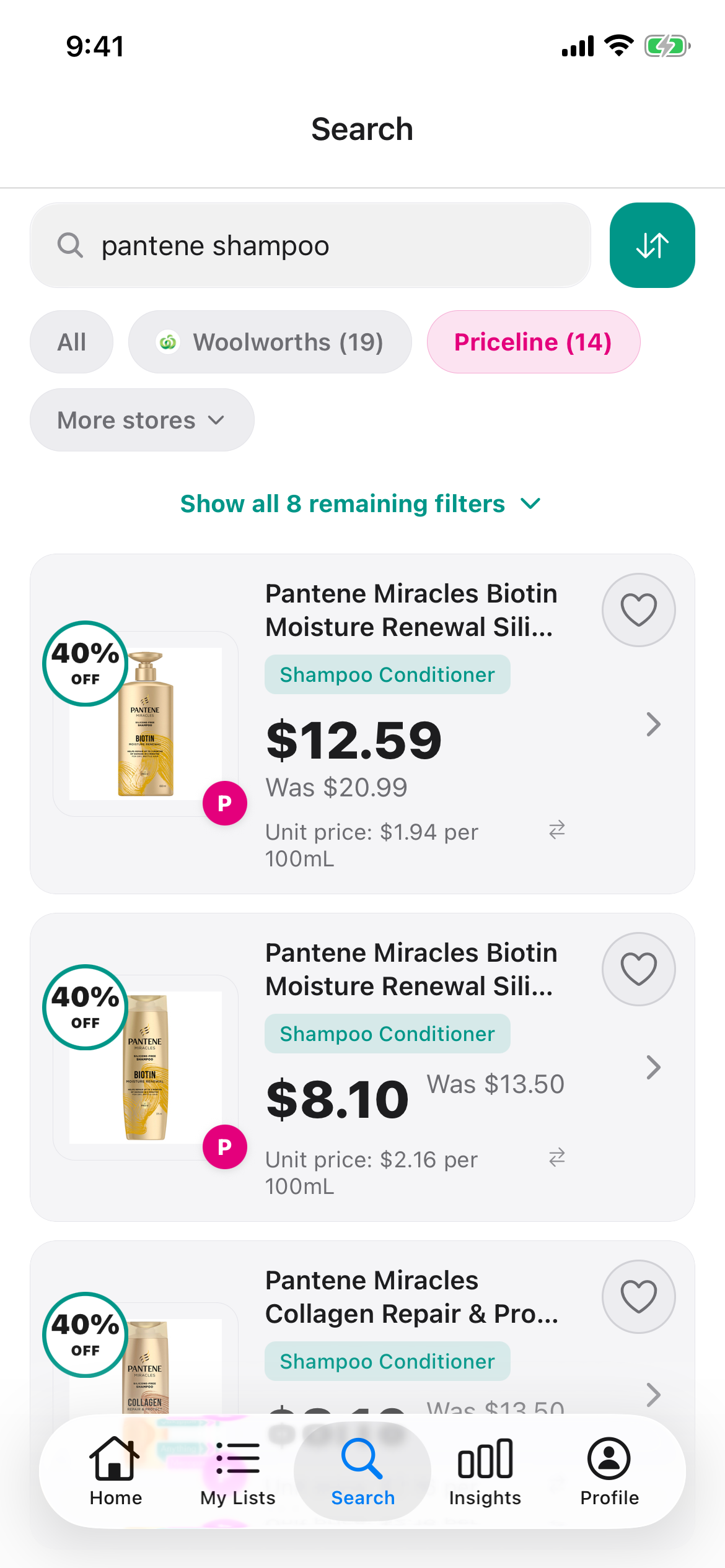 Pantene Miracles Biotin Moisture Renewal Shampoo at Priceline in Discount Trolley on 30 October 2026: 650mL at 12 dollars 59 and 375mL at 8 dollars 10, both on special.