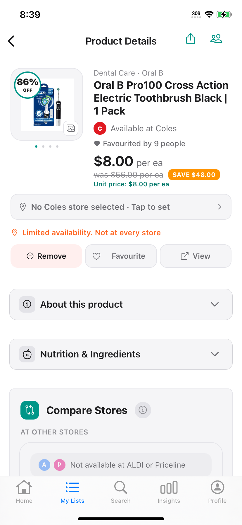 Compare Stores on a product page. Live cross-store compare is a Premium feature.